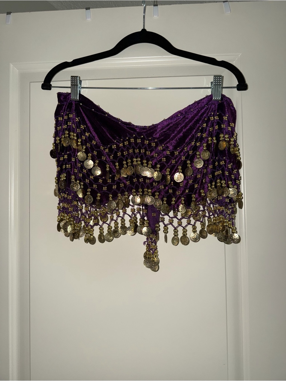 Purple Belly Dance Hip Scarf with Gold Coins